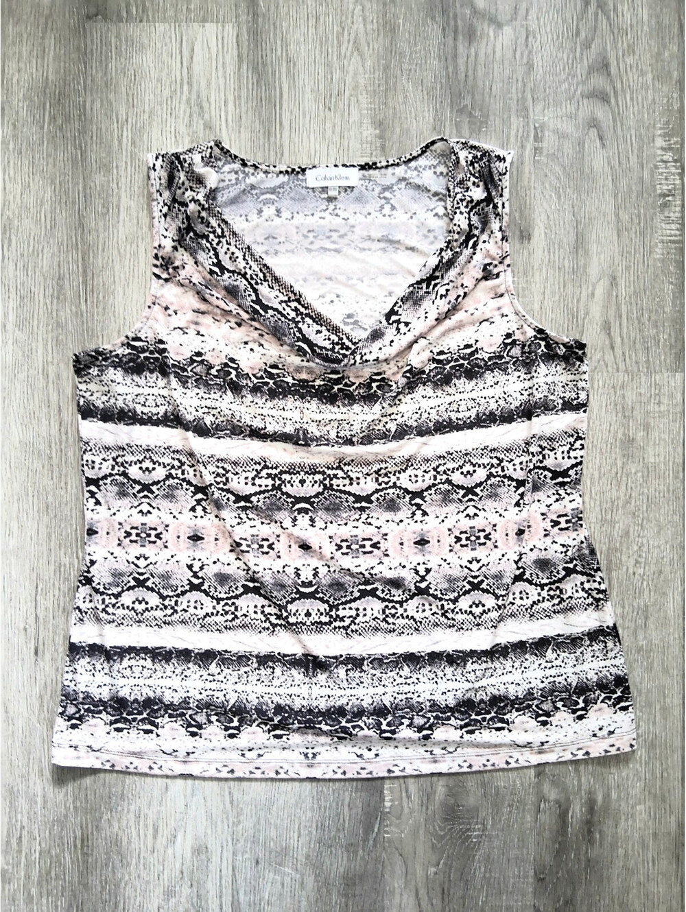 Calvin Klein Womans Plus Size 0X Cowl Neck Pink/Black Snakeskin Print Top
